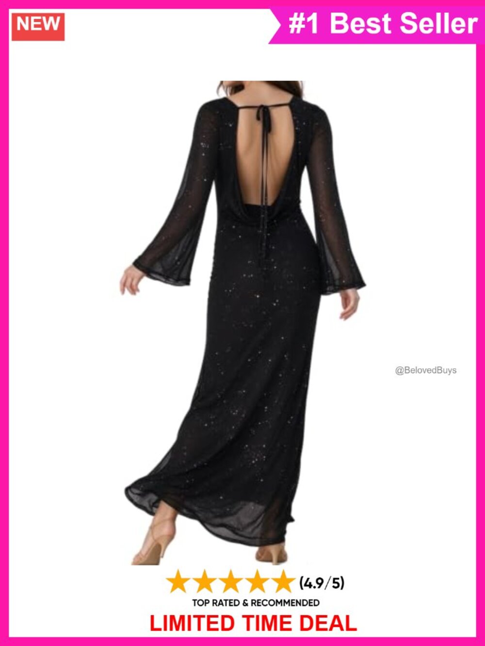Mesh Maxi Dress Long Sleeve Backless Formal Wedding Guest